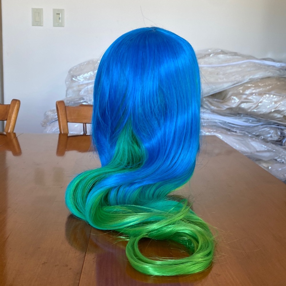 Long blue green wig Cosplay costume pole dancer